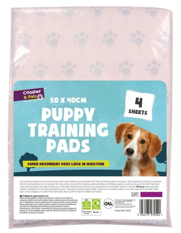 Cooper & Pals Puppy Training Pads, 50cm x 40cm, Pack of 4