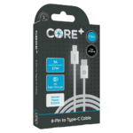 Core+ 1.5M White Woven 8-Pin to Type-C Cable, 3A 27W PD Fast Charging