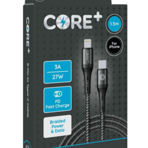 Core+ 8-Pin to Type-C Braided Cable 1.5M Grey, 3A 27W PD Quick Charging