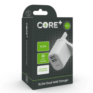 Core+ Dual USB Type-A Wall Charger with 3A/15W Fast Charging