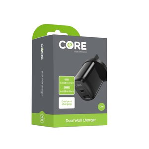 Core Essentials 12W Dual USB-A and USB-C Wall Charger