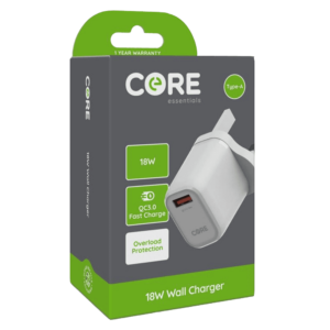 Core Essentials 18W USB-A Wall Charger with QC 3.0 Fast Charging