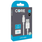 Core Essentials 2M White USB-A to 8-Pin TPE Cable, 2.1A Fast Charging