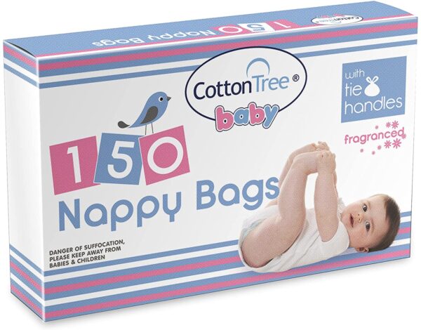 Cotton Tree Essential Scented Nappy Bags, 150-Pack with Ties