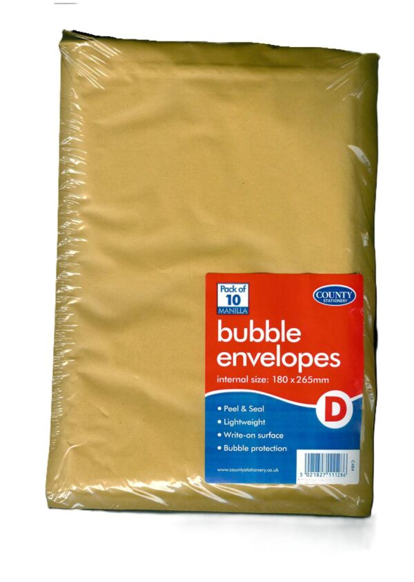 COUNTY GOLD BUBBLE MAILERS D 180MM X 265MM PACK OF 10