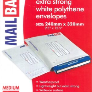 COUNTY Medium White Polyethylene Mailing Bags 240mm x 320mm, Pack of 5