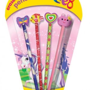 CRE8 Girls Pencil and Eraser Set, Pack of 4