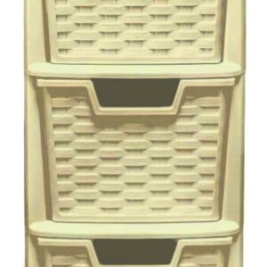 Cream-Colored Medium 3-Drawer Rattan Plastic Storage Tower Unit