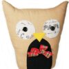 Cream-Colored Owl Fabric Door Stopper with Checkered Bow, 1kg