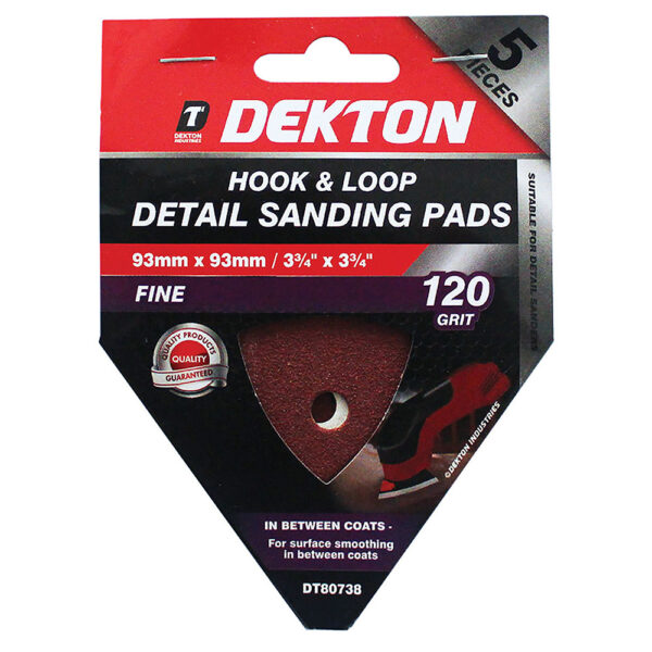 DEKTON 120 Grit Hook and Loop Detail Sanding Pads, 93mm x 93mm, Pack of 5