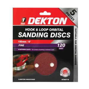 Dekton 6-Inch / 150mm Hook and Loop Sanding Discs, 120 Grit, Pack of 5