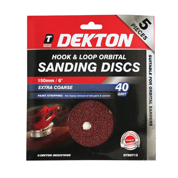 DEKTON 6-Inch/150mm Hook and Loop Sanding Discs, 40 Grit, Pack of 5