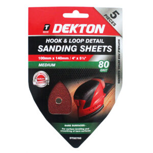 Dekton 80 Grit Hook and Loop Detail Sanding Pads, 100mm x 140mm, Pack of 5