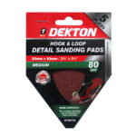 DEKTON 80 Grit Hook and Loop Detail Sanding Pads 93mm x 93mm, Pack of 5