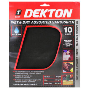 DEKTON Assorted Wet & Dry Sandpaper, 230mm x 280mm, Pack of 10