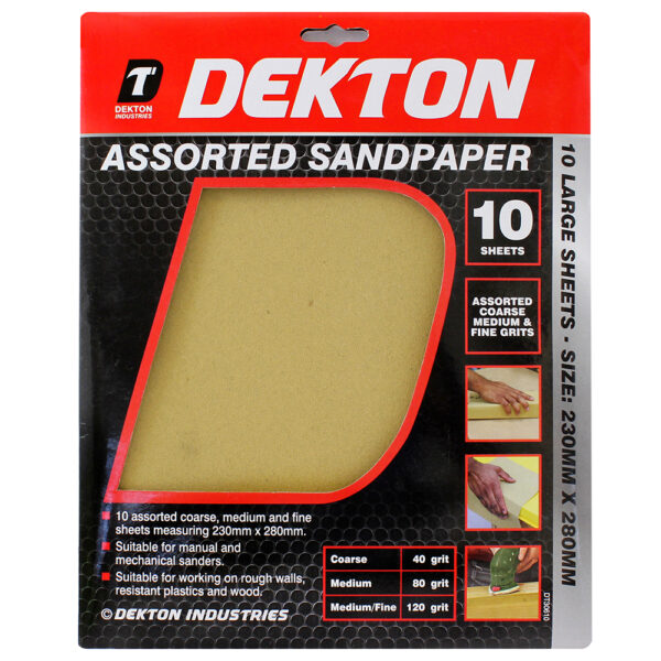 Dekton Mixed Sandpaper Sheets 230mm x 280mm, Pack of 10