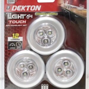 DEKTON PRO Wireless Battery-Operated Push LED Light, Pack of 3