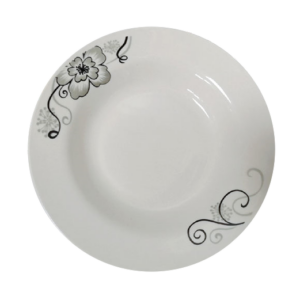 **Design:** The plate features a white floral design, which likely makes it elegant and suitable for various dining settings