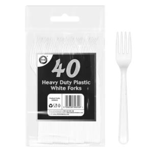 DID Heavy Duty White Plastic Forks - Pack of 40