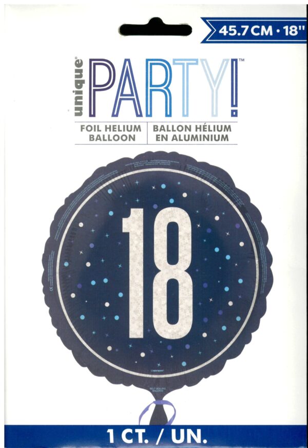 Distinctive Blue Glitter Number 18 Round Foil Balloon, 18 Inches