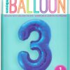 Distinctive Blue Glitz Number 3 Foil Balloon for Birthdays, 34 Inches