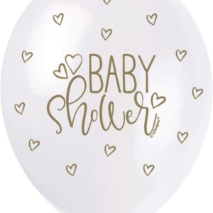 Distinctive Gold and White Latex Balloons for Baby Shower – Pack of 12