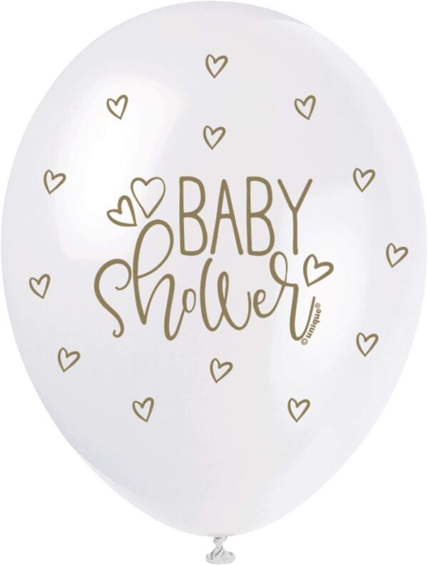 Distinctive Gold and White Latex Balloons for Baby Shower – Pack of 12