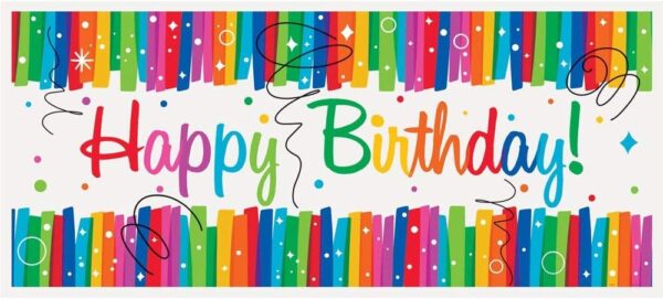 Distinctive Party Plastic 'Happy Birthday' Giant Banner, 5ft x 2.25ft - Rainbow Ribbons