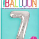 Distinctive Silver Glitter Number 7 Round Foil Birthday Balloon, 34 Inches
