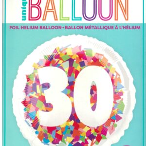 Distinctive Vibrant Confetti Number 30 Round Foil Balloon, 18 inches