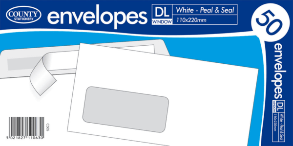 DL Window White Peel & Seal Envelopes 110 x 220mm Pack of 50