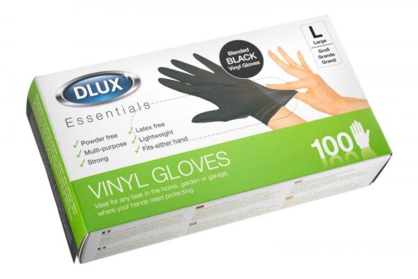 DLUX ESSENTIALS BLACK VINYL BLENDED GLOVES LARGE SIZE - PACK OF 100