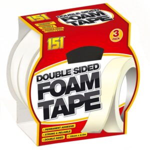 Double-Sided Foam Tape, 18mm x 2.6m, Pack of 3