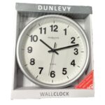 DUNLEVY 10-Inch Silver Round Plastic Wall Clock