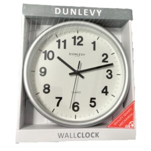 DUNLEVY 10-Inch Silver Round Plastic Wall Clock