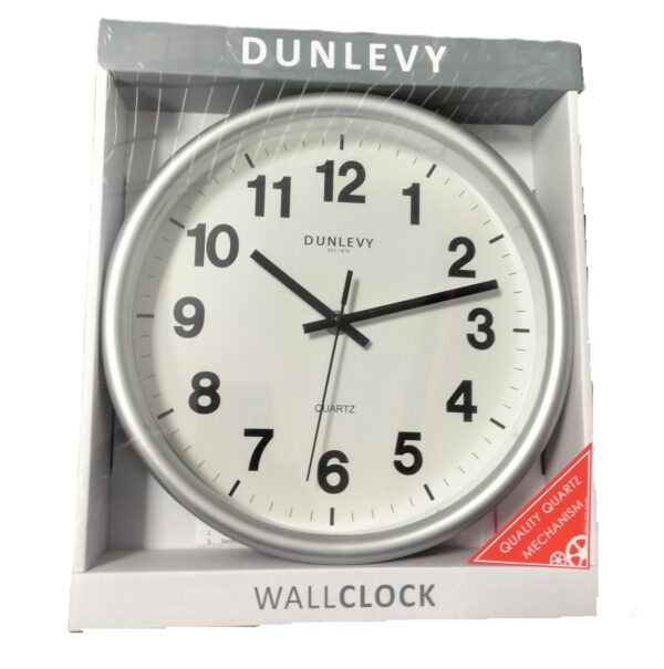 DUNLEVY 10-Inch Silver Round Plastic Wall Clock