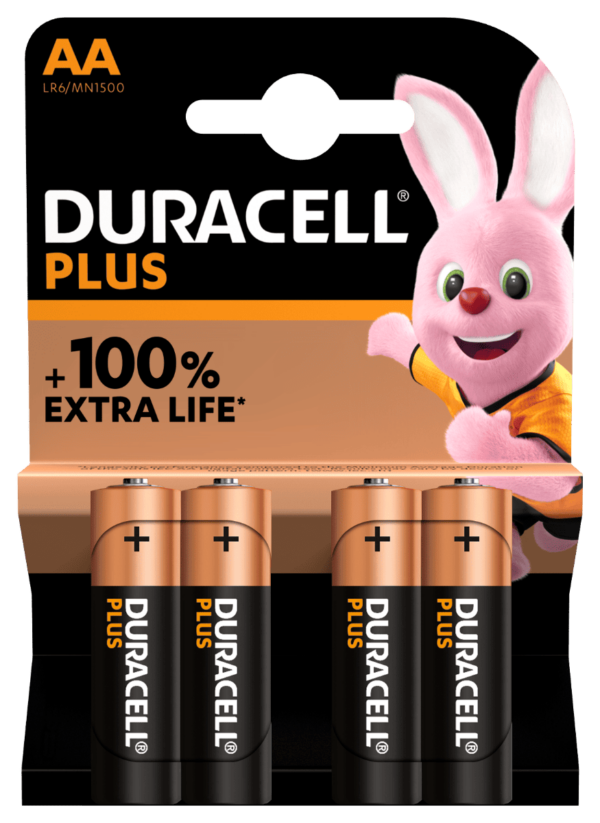 Duracell Plus AA Alkaline Batteries 4-Pack with 100% Extra Life!