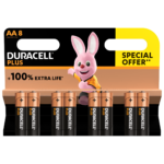 Duracell Plus AA Alkaline Batteries, Pack of 8 *Special Offer* +100% Extended Life!