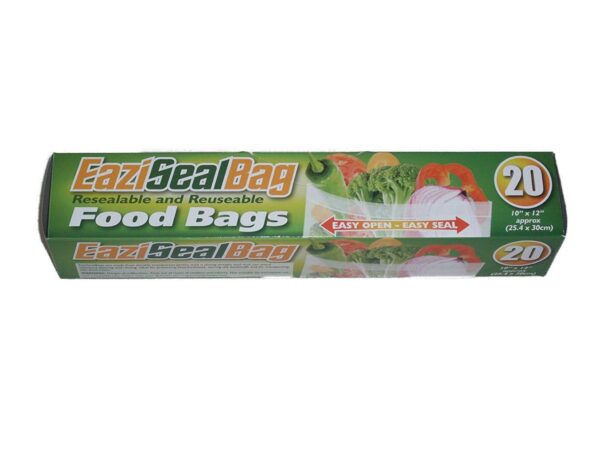 Eaziseal Reusable Resealable Food Bags, 25cm x 30cm, Pack of 20