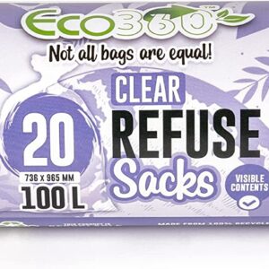 ECO 360 Transparent 100L Trash Bags, Pack of 20