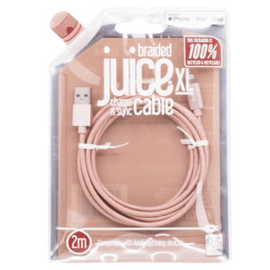 Eco-Friendly Rose Gold Braided 2M USB A to Lightning Cable by Juice