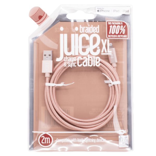 Eco-Friendly Rose Gold Braided 2M USB A to Lightning Cable by Juice