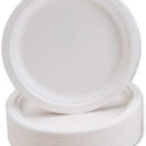 ECOWISE Biodegradable White Bagasse Plates 7" / 18cm, Pack of 50