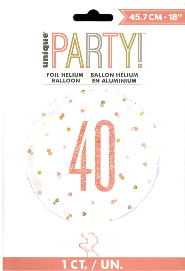 Exclusive 18'' Rose Gold Glitz 40th Birthday Round Foil Balloon