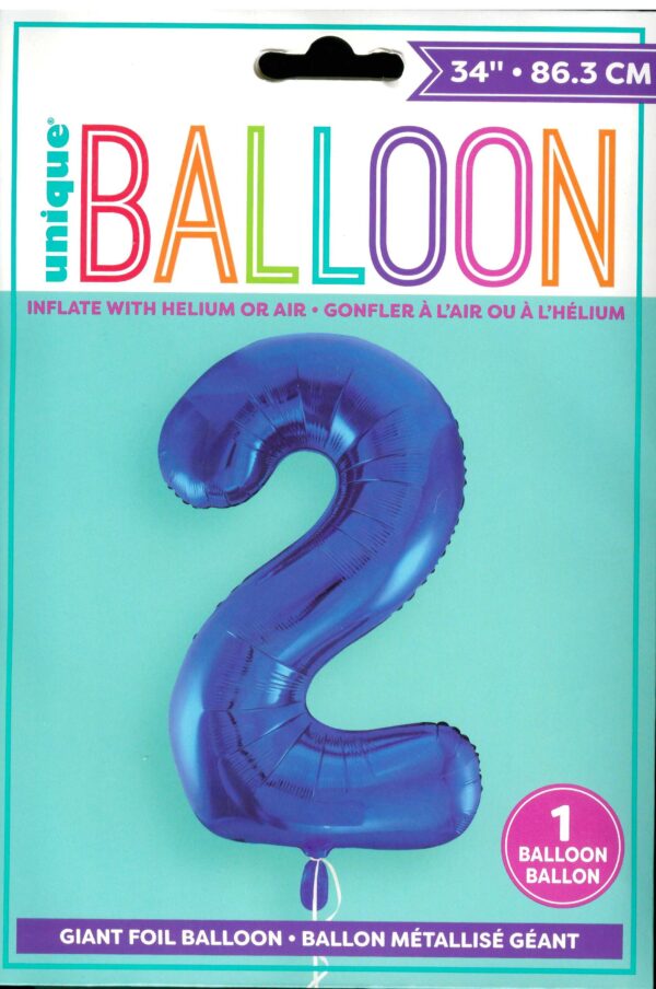 Exclusive 34-inch Blue Glitz Number 2 Foil Balloon for Birthdays