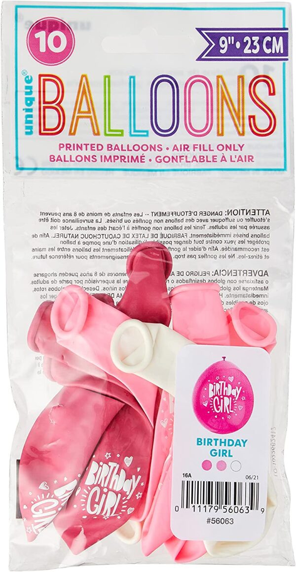 Exclusive Latex Balloons for Birthday Girls - 9 Pack (Pink/White)