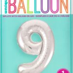 Exclusive Silver Glitz Number 9 Round Foil Balloon - 34" Birthday Decoration