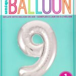 Exclusive Silver Glitz Number 9 Round Foil Balloon - 34" Birthday Decoration