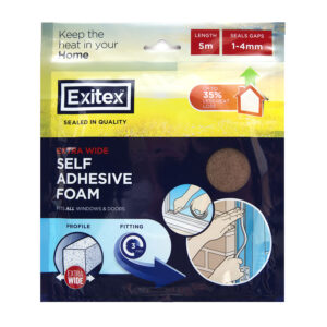 EXITEX Extra Wide Self-Adhesive Weather Foam Tape Draught Excluder, 10mm x 5m - Brown