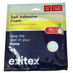 EXITEX White Self-Adhesive Weather Foam Tape Draught Excluder, 6mm x 5m